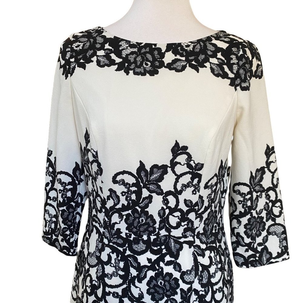 Adrianna Papell Womens Dress Size 8 Floral Lace 3/4 Sleeve Sheath Cocktail Party - Picture 2 of 12